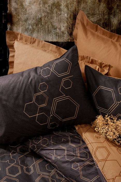 L'essentiel linge de maison Dawn - Copper Juego de Funda de Edredón Doble Ranforce Cobre y Negro